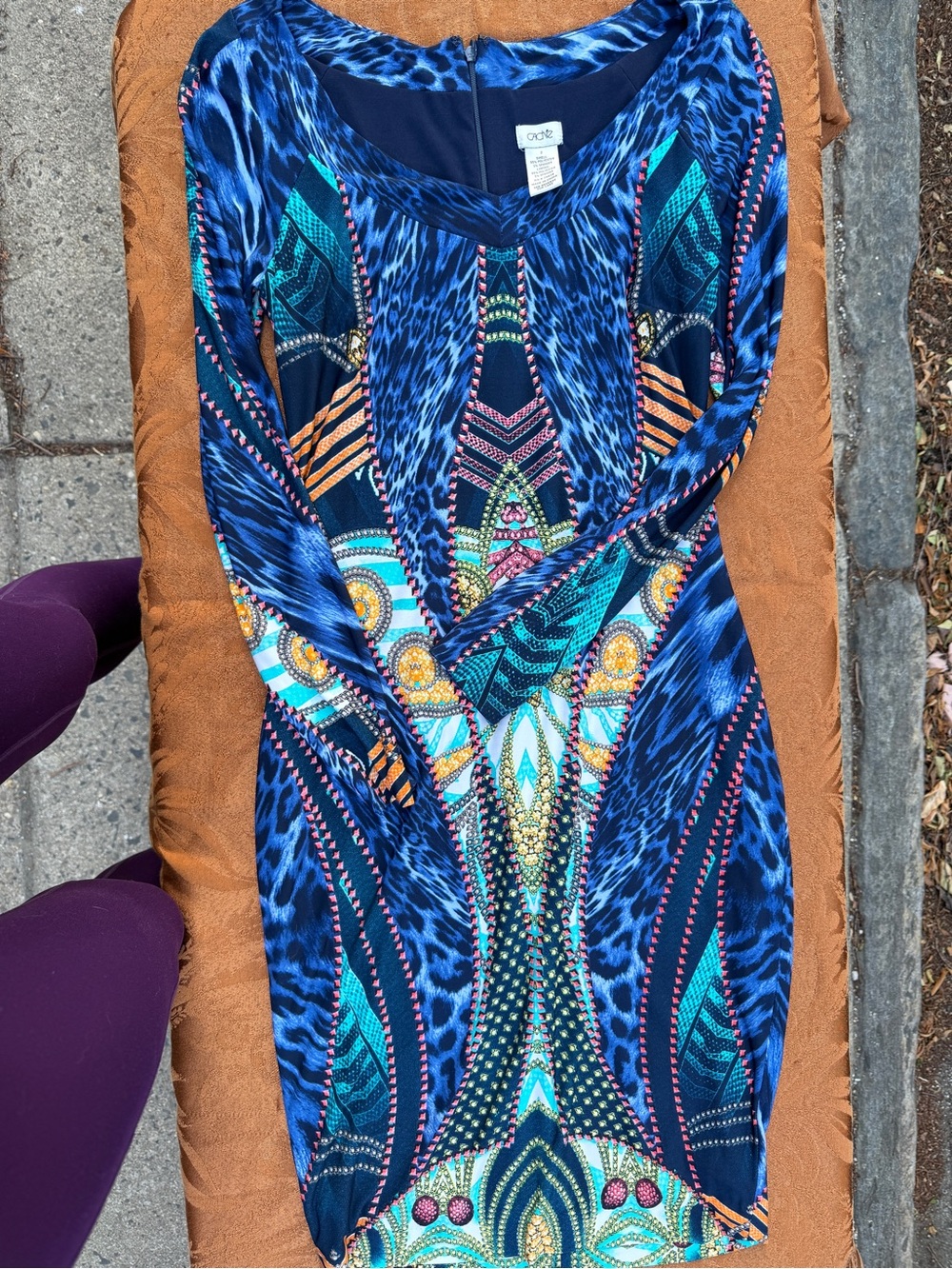 Cache Blue Multicolor Printed Bodycon Dress